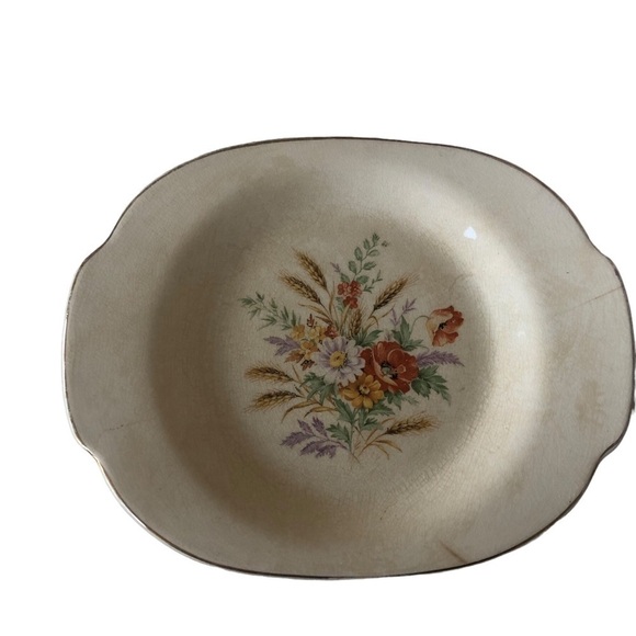 Vintage China floral Wheat Gold Serving Platter Fall Thanksgiving Dish Made USA - Picture 4 of 7